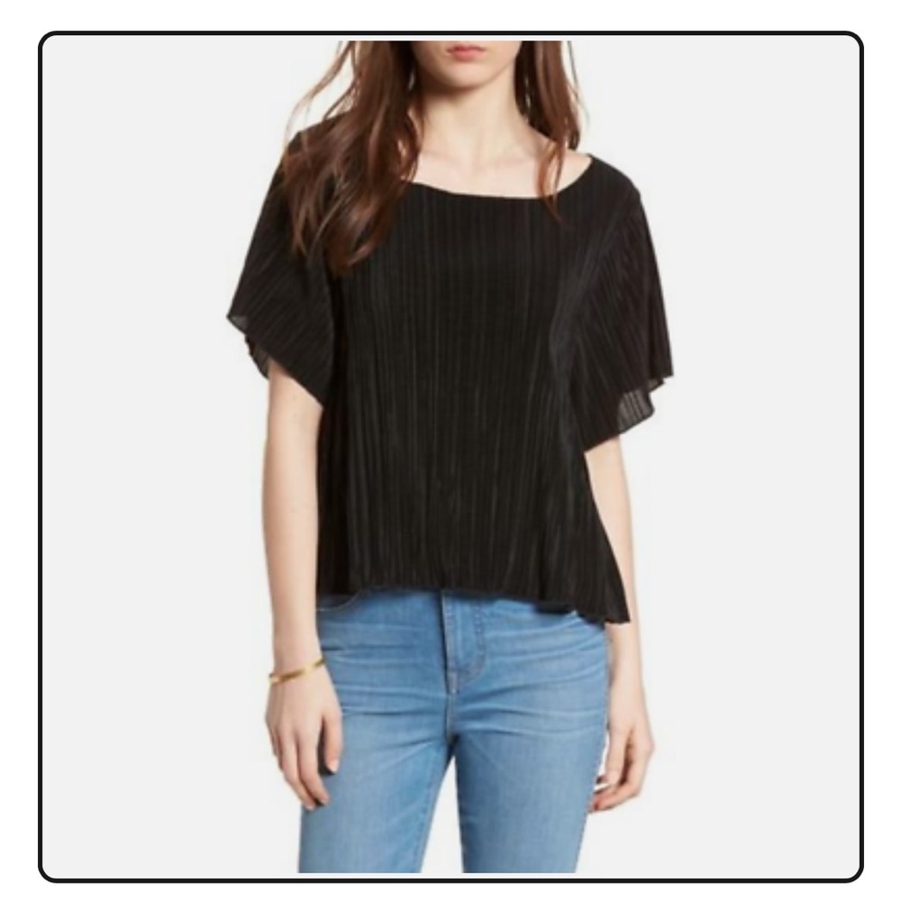 MADEWELL WOMEN'S‎ BLACK SHORT SLEEVE TEXTURE & THREAD MICROPLEAT TOP Sz XS